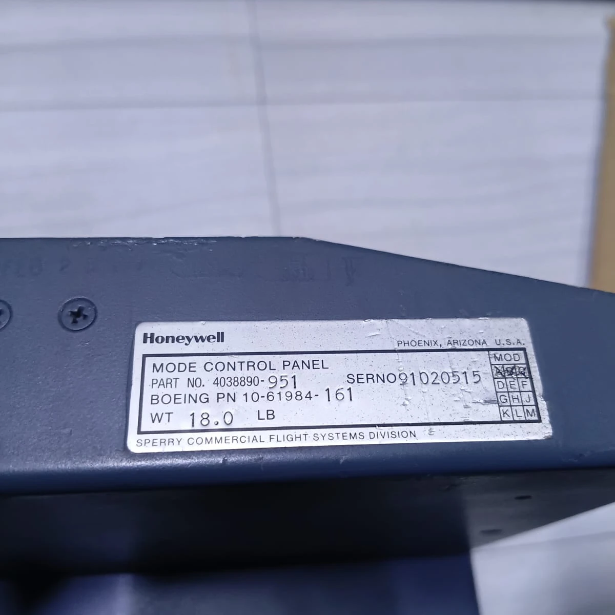 Honeywell Sperry Mode Control Panel MCP 4038890-951 view 2