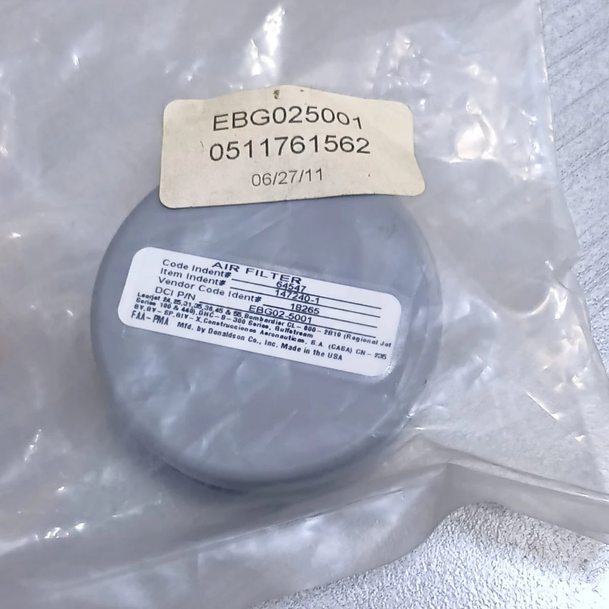 Donaldson EBG02-5001 Aircraft Air Filter Element EBG02-5001