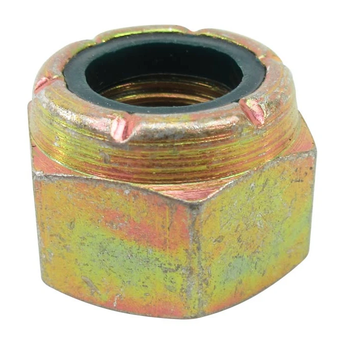 A standard hexagonal nylon-insert locknut (Nyloc nut)