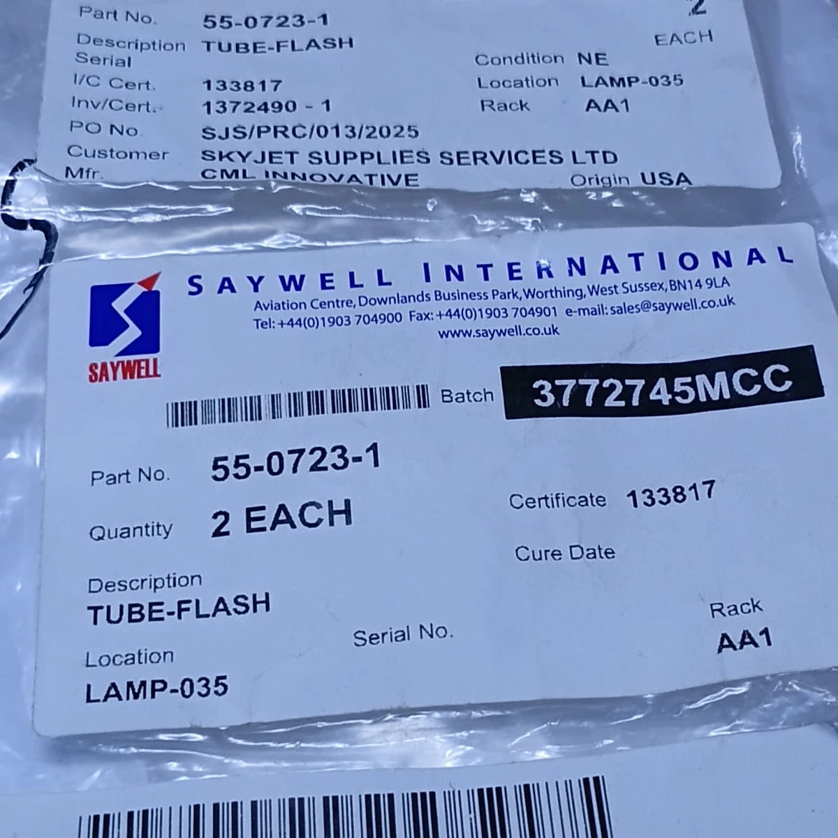 Aircraft High-Intensity Xenon Strobe Flash Tube 55-0723-1