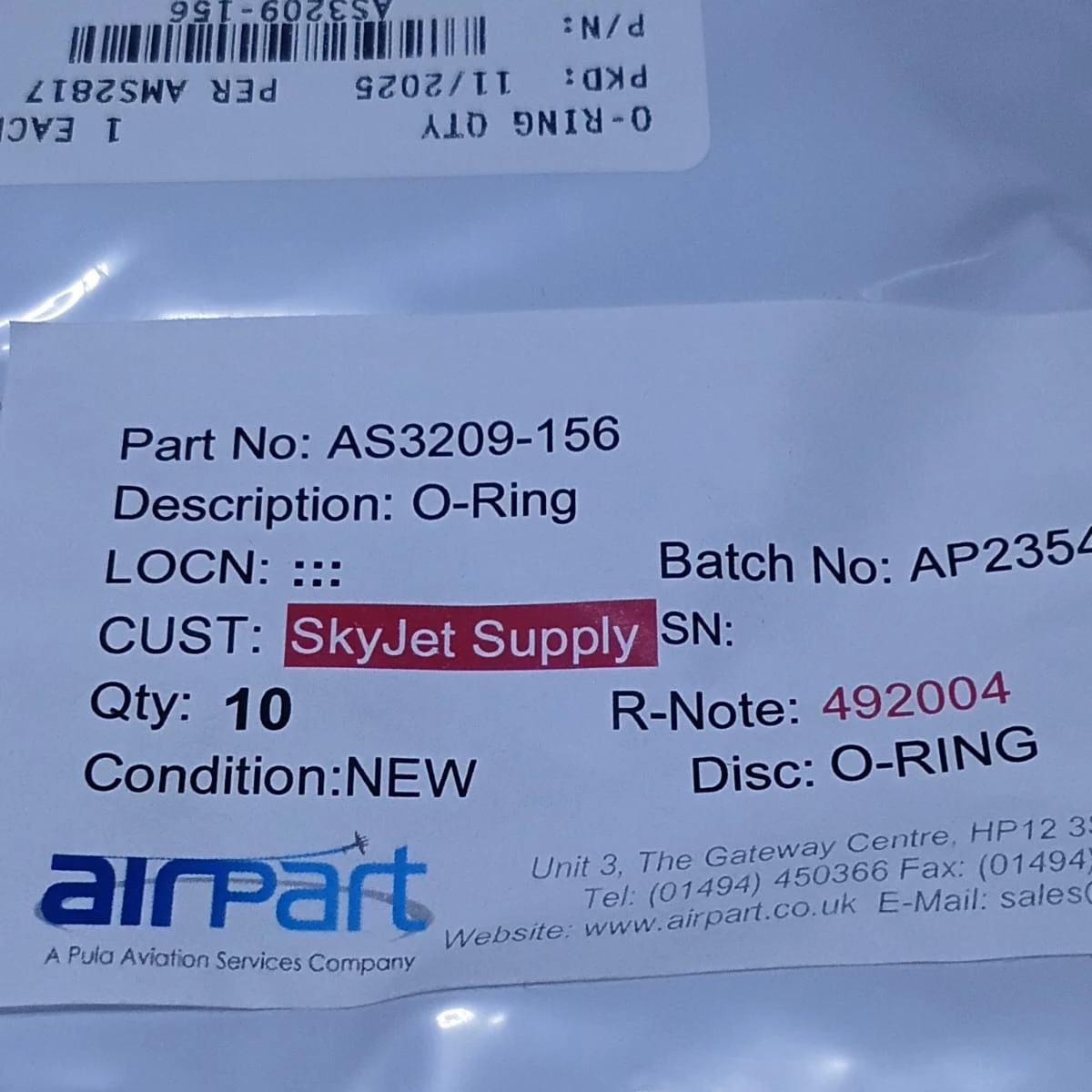 Fluorosilicone O-Ring Aerospace Grade Seal AS3209-156