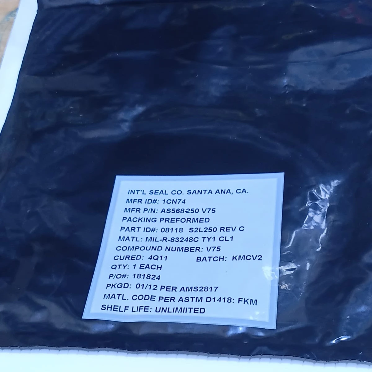  	Fluorocarbon Preformed Packing O-Ring Seal AS568-250