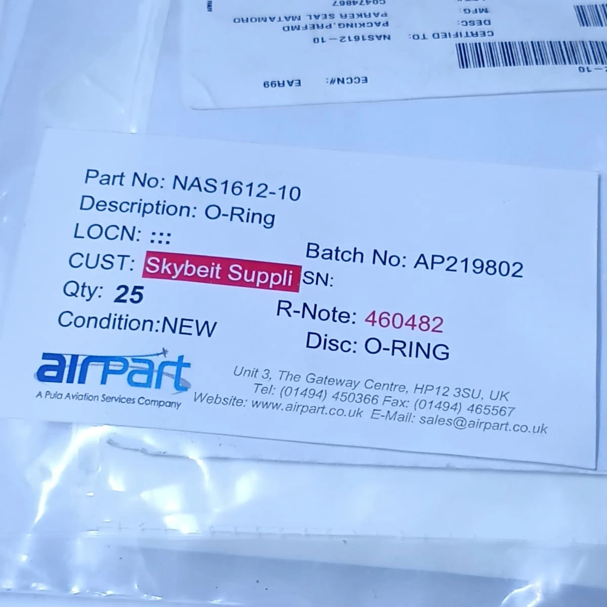 Ethylene Propylene O-Ring Aerospace Grade Seal (NAS1612-10)