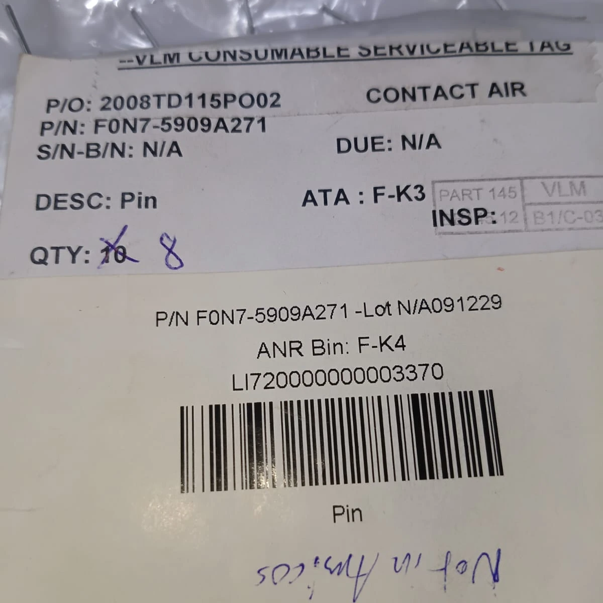 Clevis Pin, Straight Headed, Grooved End F0N7-5909A271 