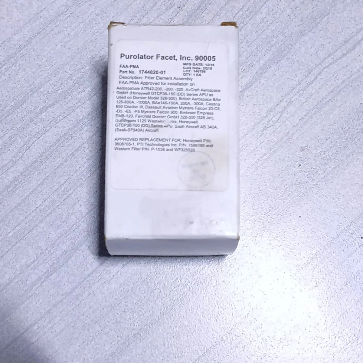 Purolator Facet 1 EA Filter Element Assembly 1744820-01