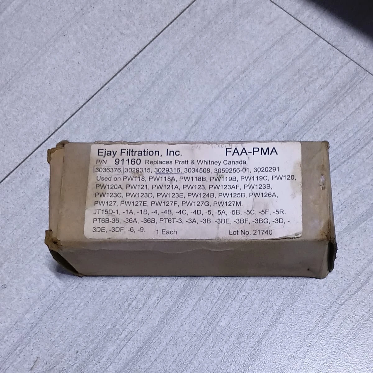 Ejay Filtration 91160 P&WC Engine Fluid Filter Element 91160
