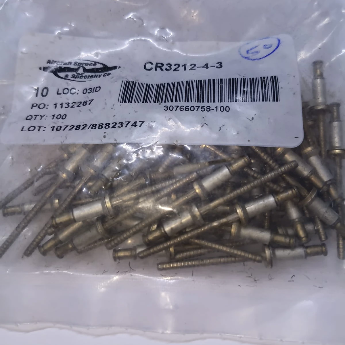CherryMAX Aerospace Blind Rivet - 1/8" Dia. 100° Countersunk Flush Head (CR3212-4-3)