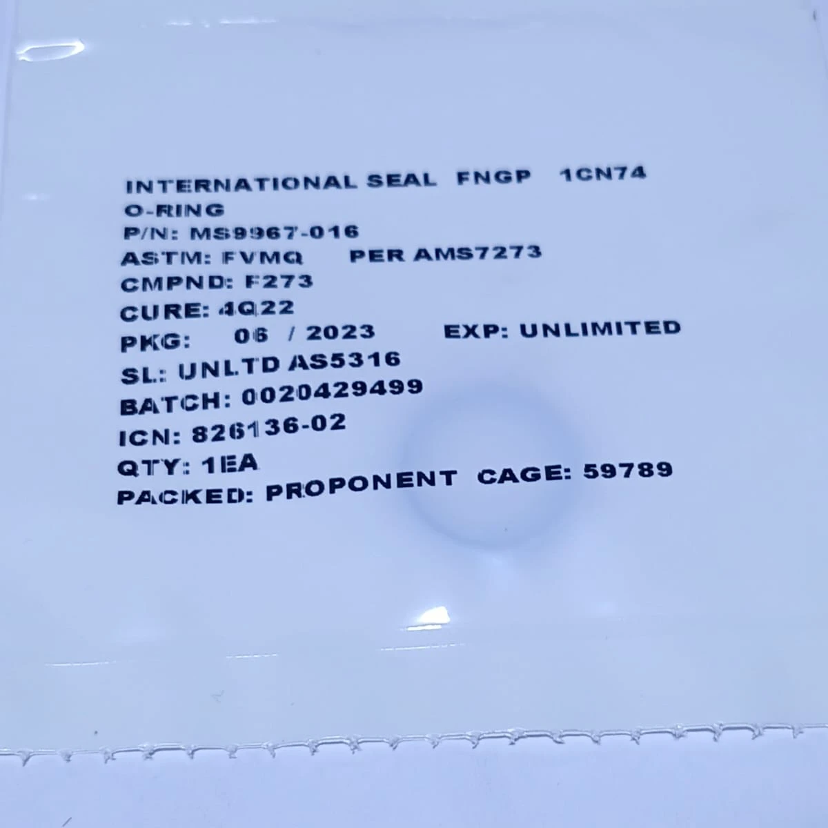 Fluorosilicone O-Ring Straight Thread Seal  MS9967-016