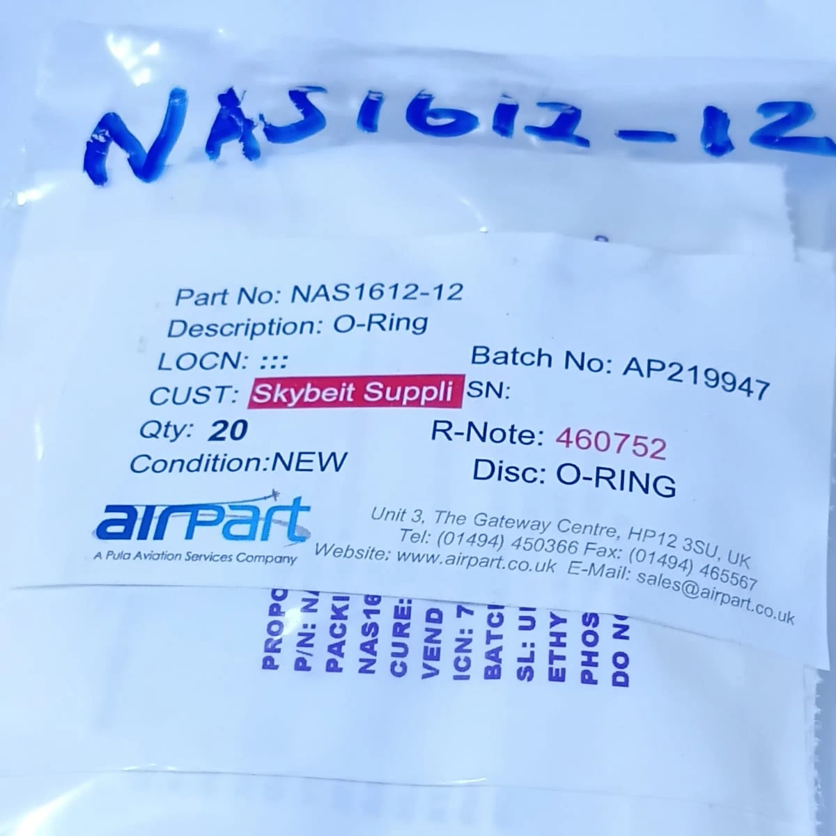 Ethylene Propylene O-Ring Aerospace Grade Seal (NAS1612-12)