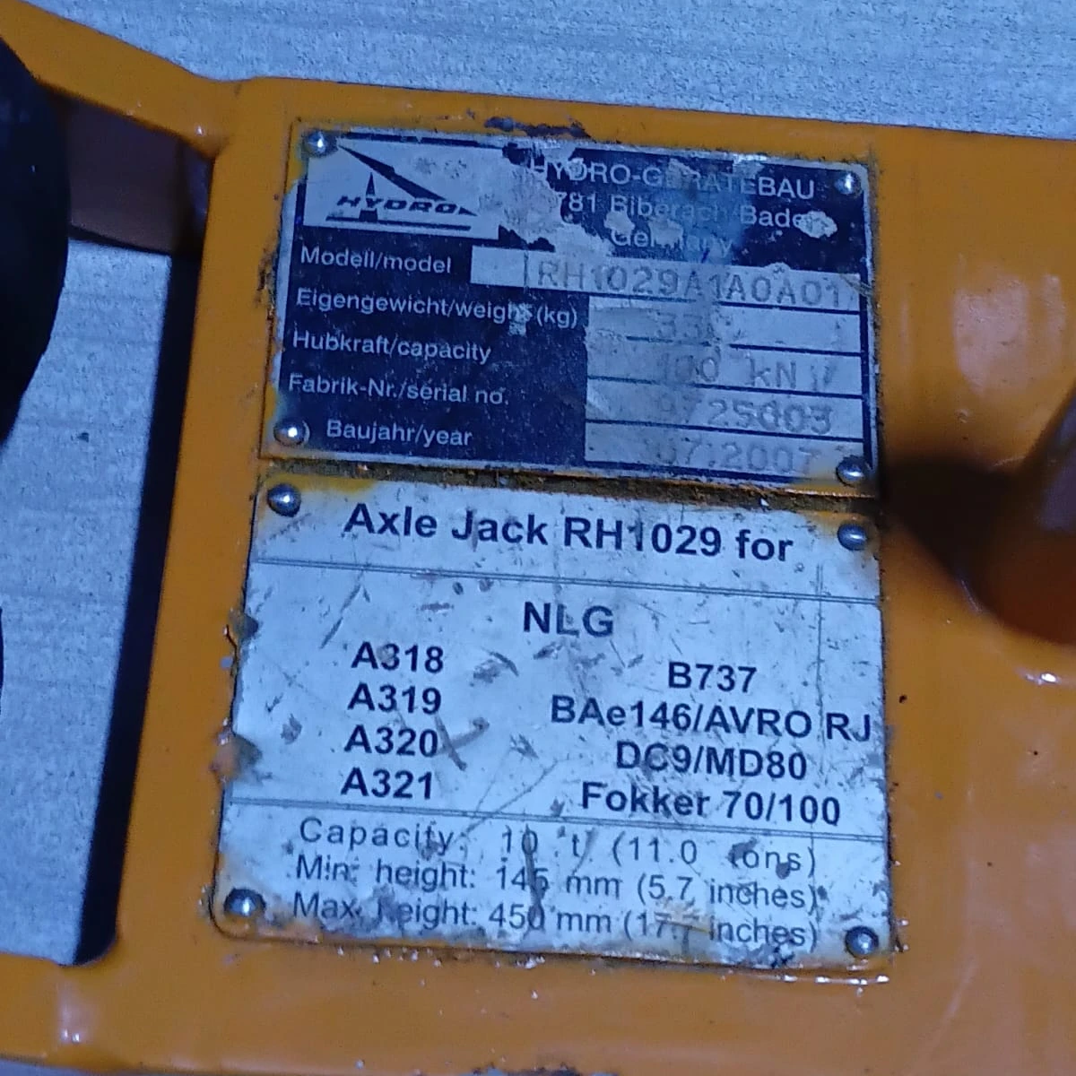 HYDRO 10-Ton Fly-Away NLG Hydraulic Axle Jack RH1029A1A0A01 view 2