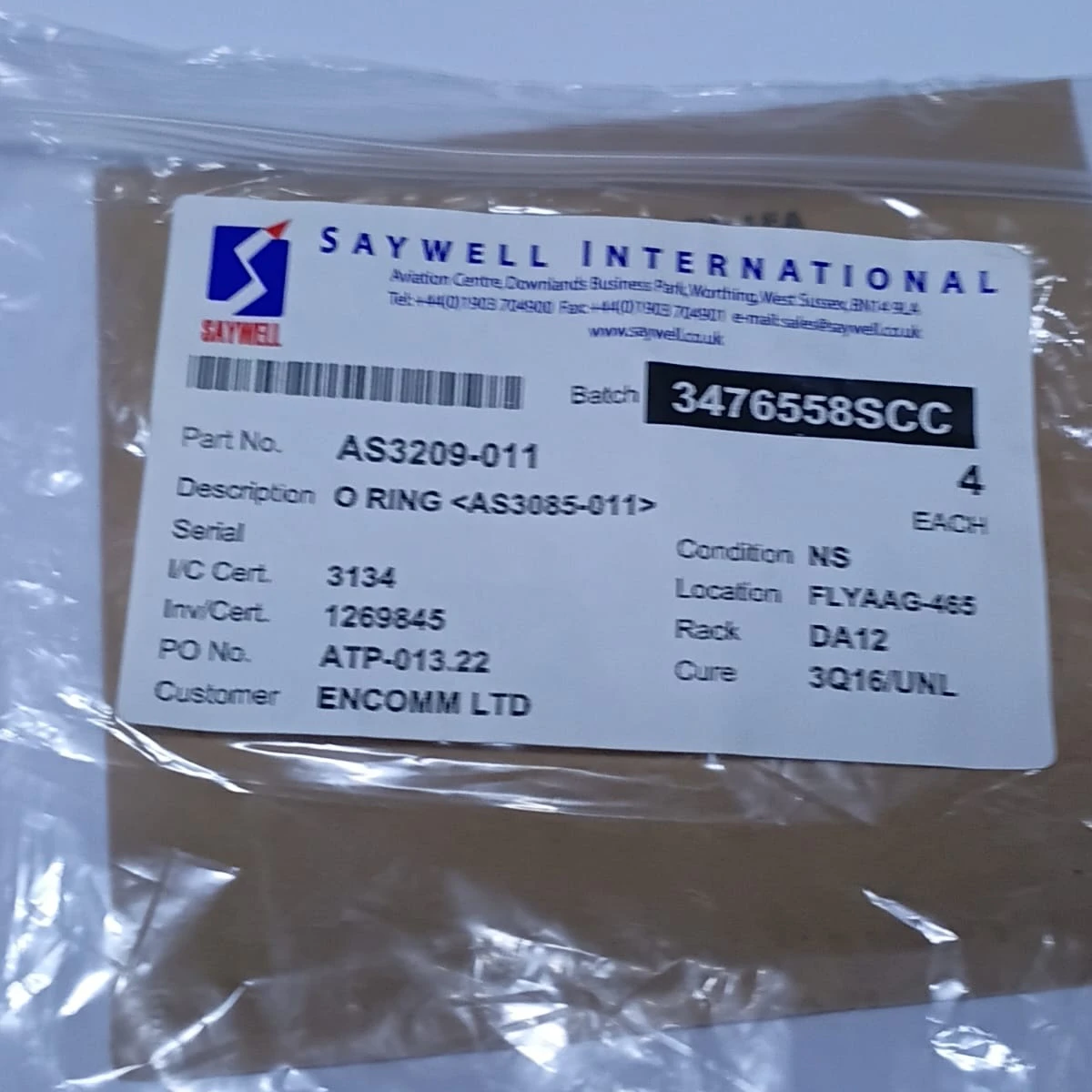 Fluorocarbon O-Ring Aerospace Grade Seal (AS3209-011) view 2