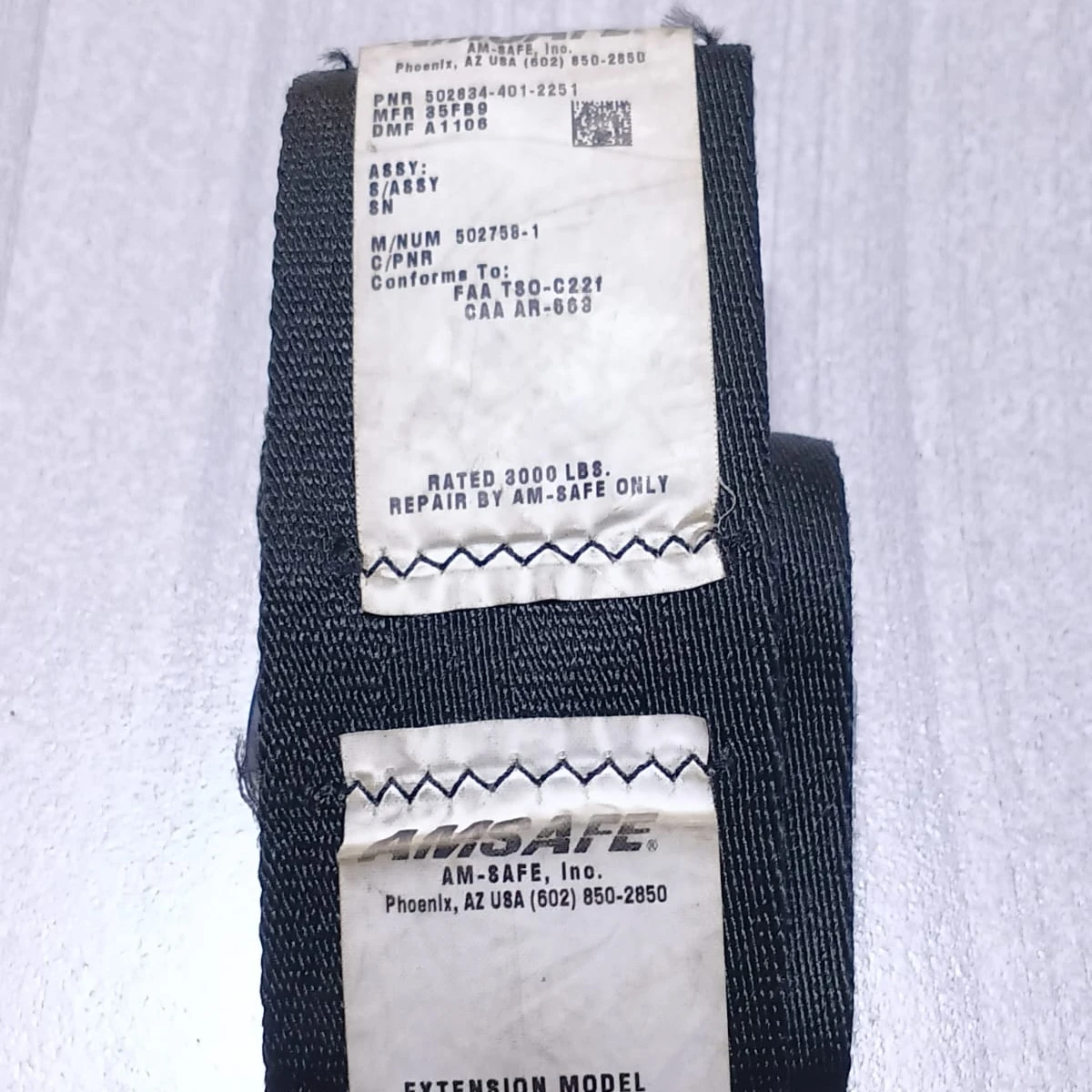 Aviation Seat Belt Extender / Lap Belt Extension 502834-401-2251