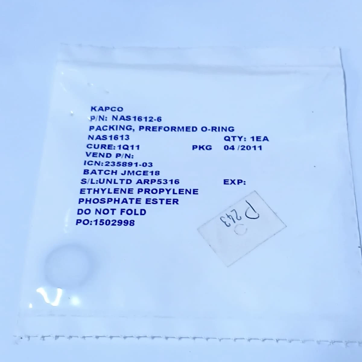 Ethylene Propylene O-Ring Aerospace Grade Seal NAS1612-6