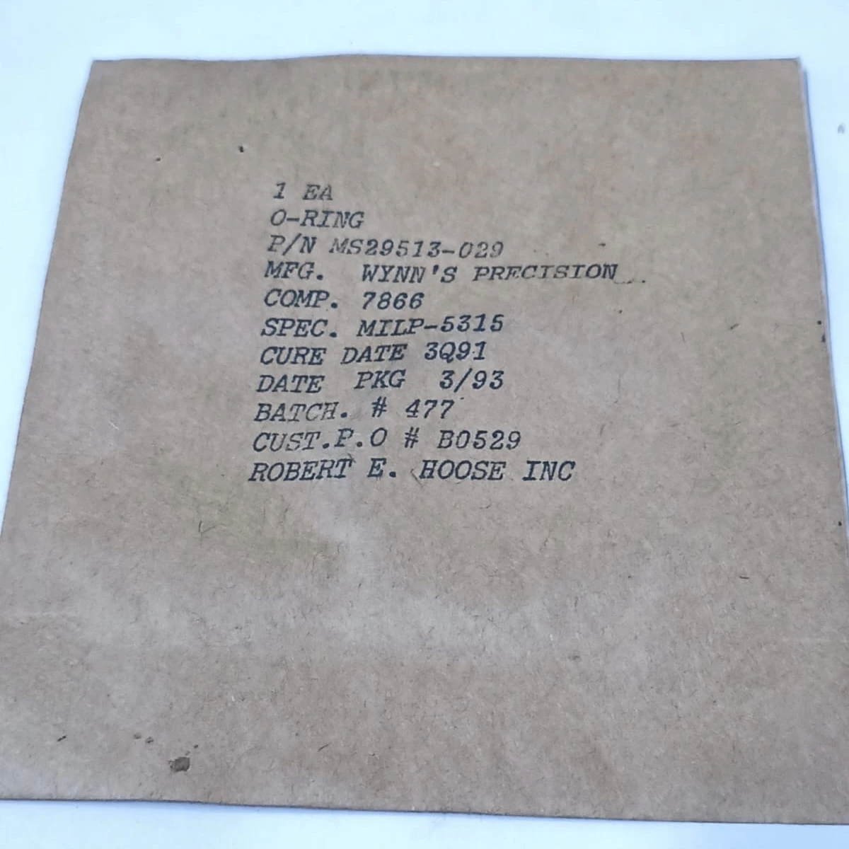  	Hydrocarbon Fuel Resistant O-Ring Packing MS29513-029
