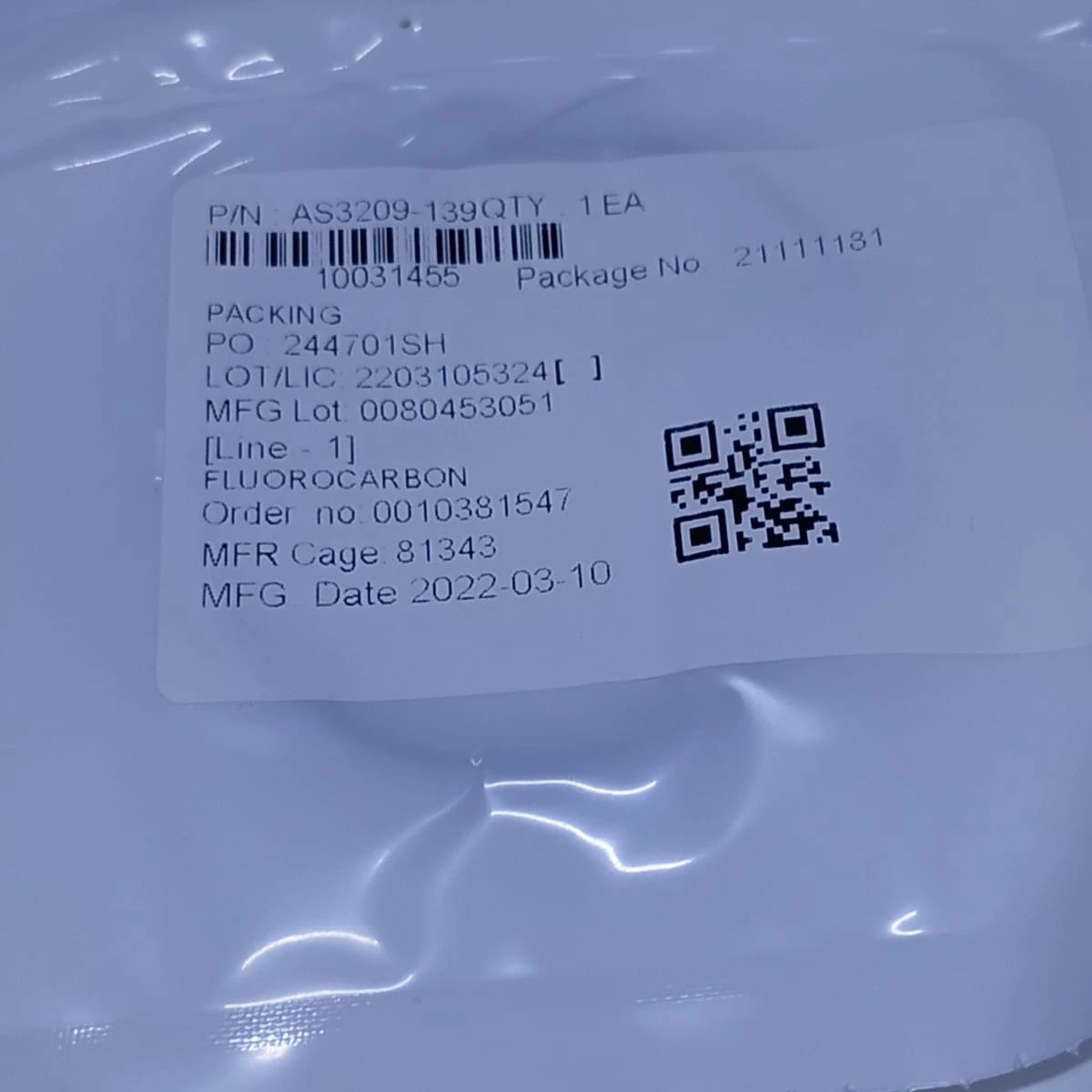 Packing O-Ring (Fluorocarbon) AS3209-139