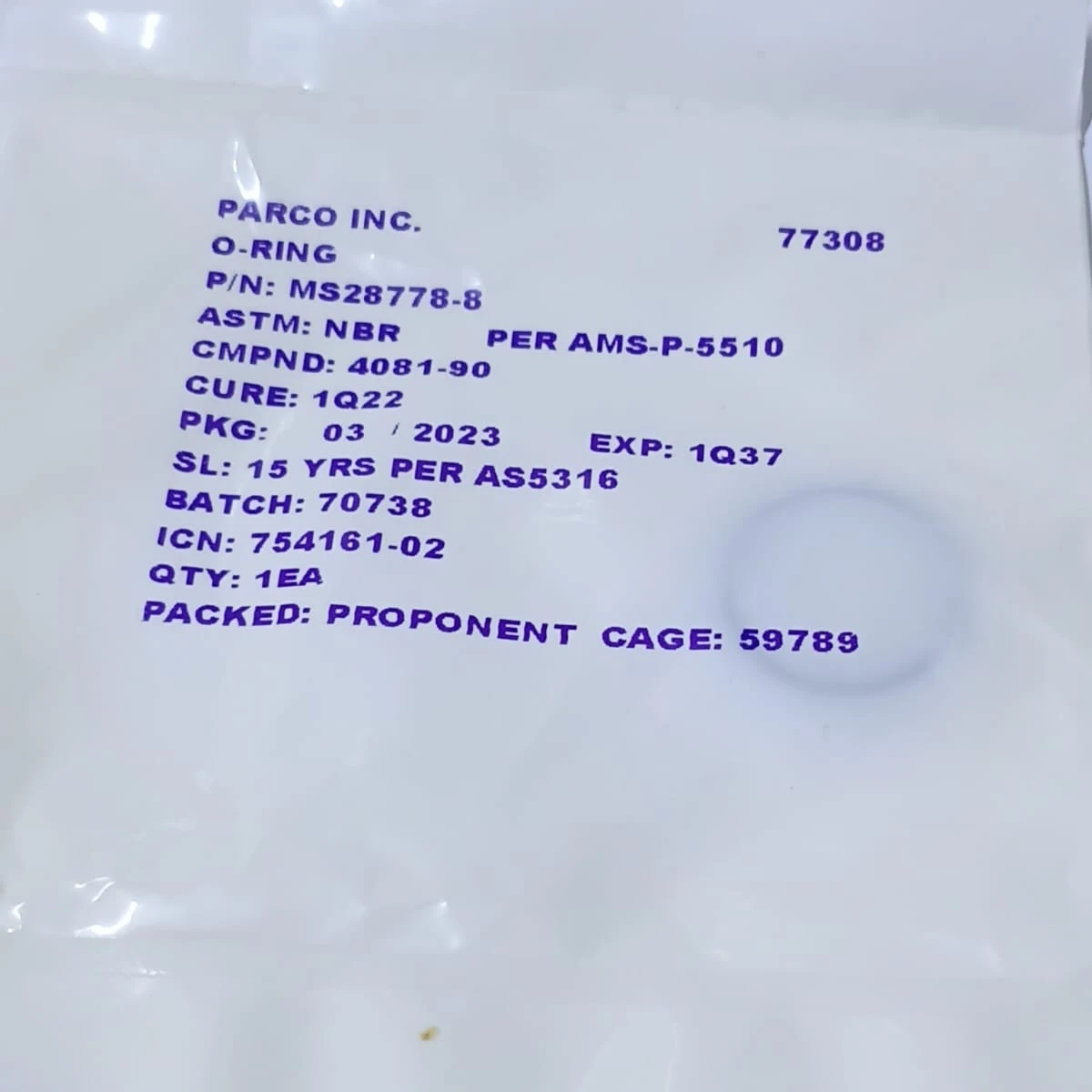 Nitrile Buna-N O-Ring Aerospace Grade Seal (MS28778-8)