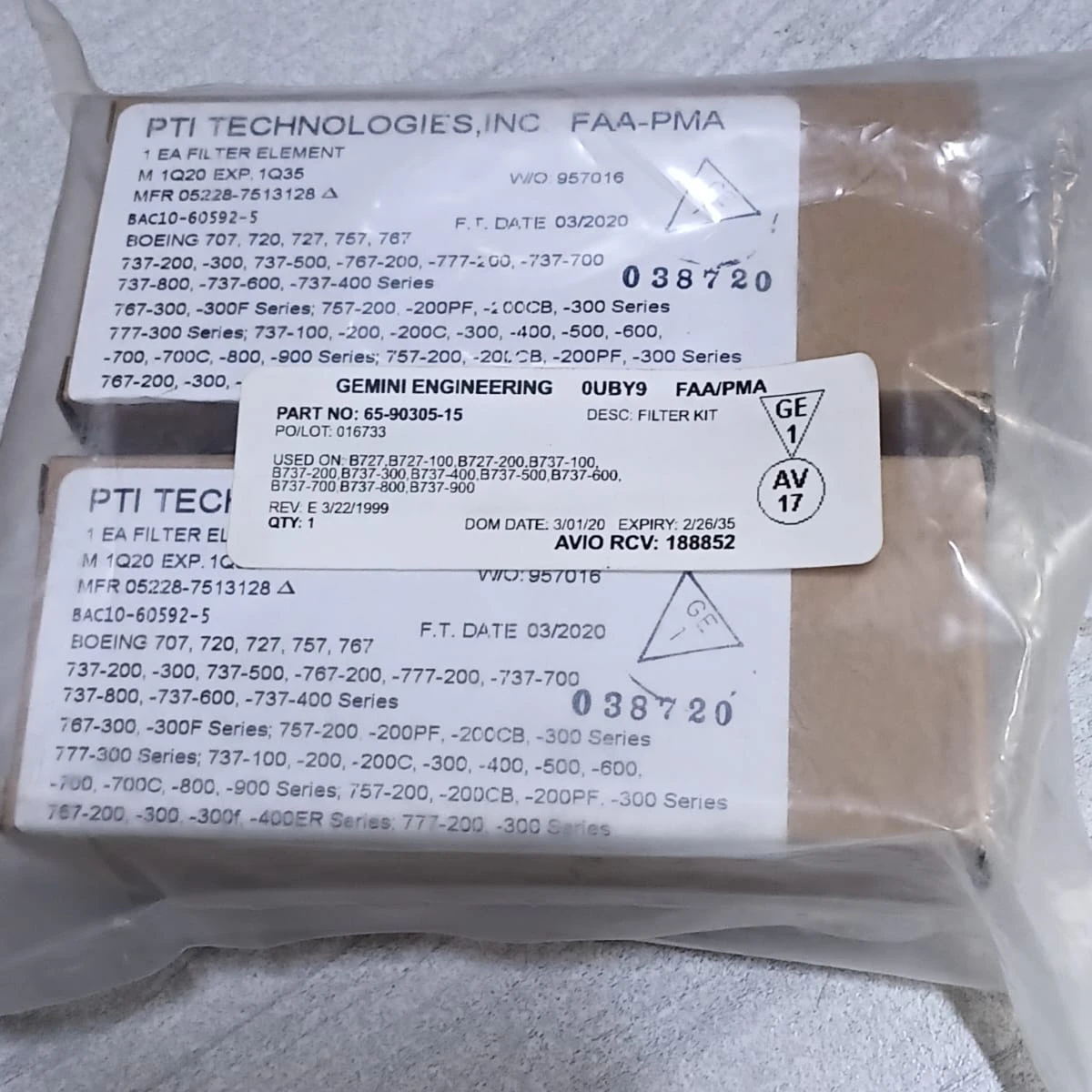 PTI Technologies 1 EA Fluid Pressure Filter Element Kit BAC10-60592-5 