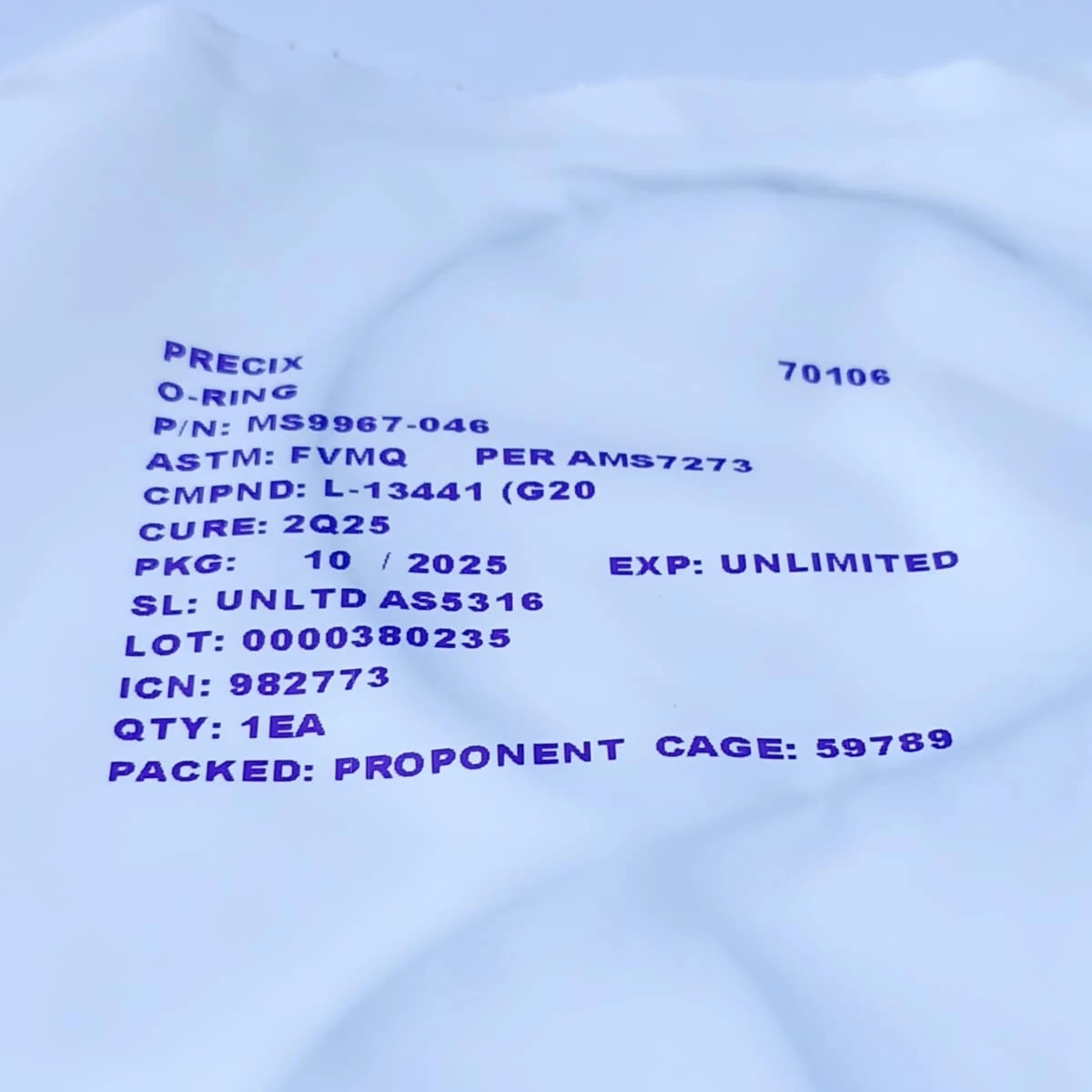Fluorosilicone O-Ring Aerospace Grade Seal MS9967-046 